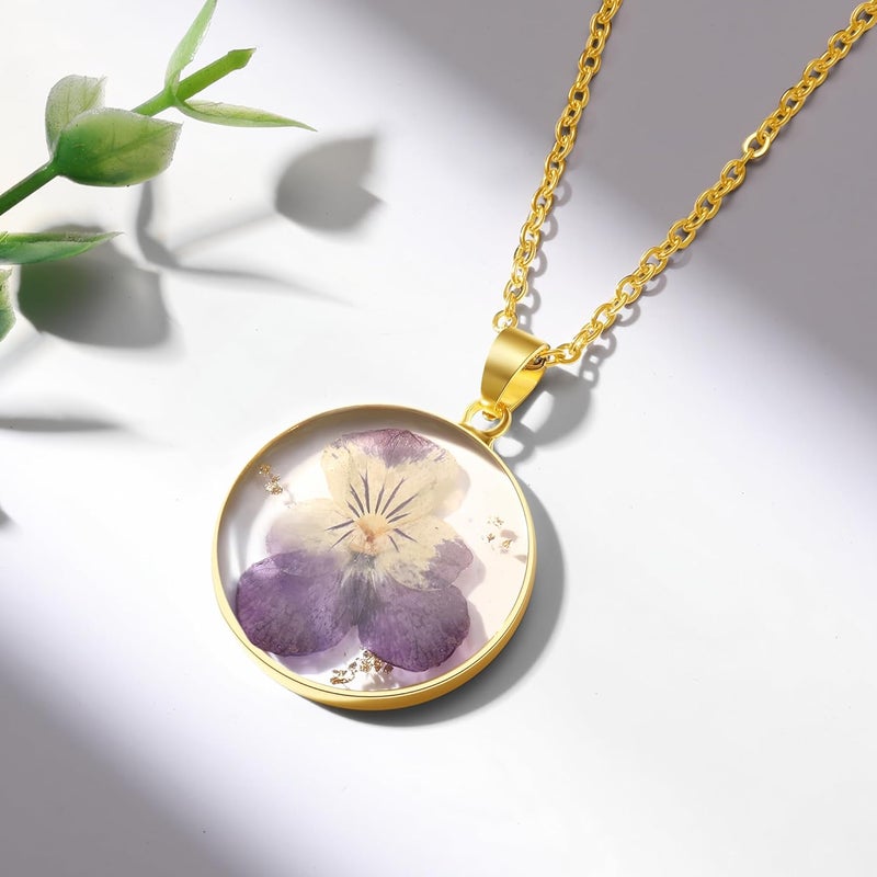 AUNTESIGN Store Forget-Me-Not and Queen Anne's Lace Pressed Wildflower Necklace | Birth Month Real Flower Necklace | Gold/Silver Pressed Flower Jewelry | Personalized Handmade Jewelry - Image 2